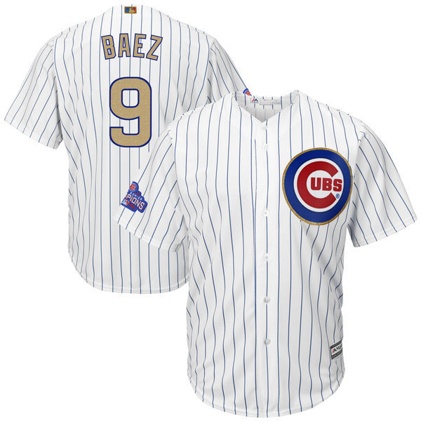2017 MLB Chicago Cubs #9 Baez CUBS White Gold Program Game Jersey->->MLB Jersey